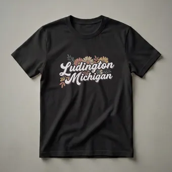 Retro Ludington Michigan Floral Graphic T-Shirt for Lake Lovers