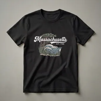 Retro Massachusetts Waves Graphic T-Shirt for State Pride