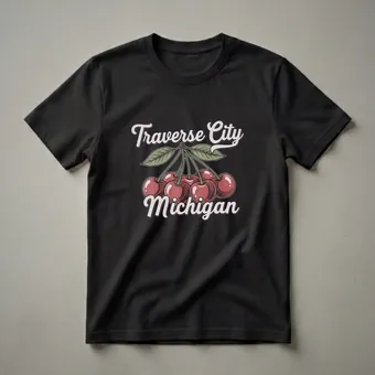 Retro Traverse City Michigan Cherry Graphic T-Shirt for Lake Lovers