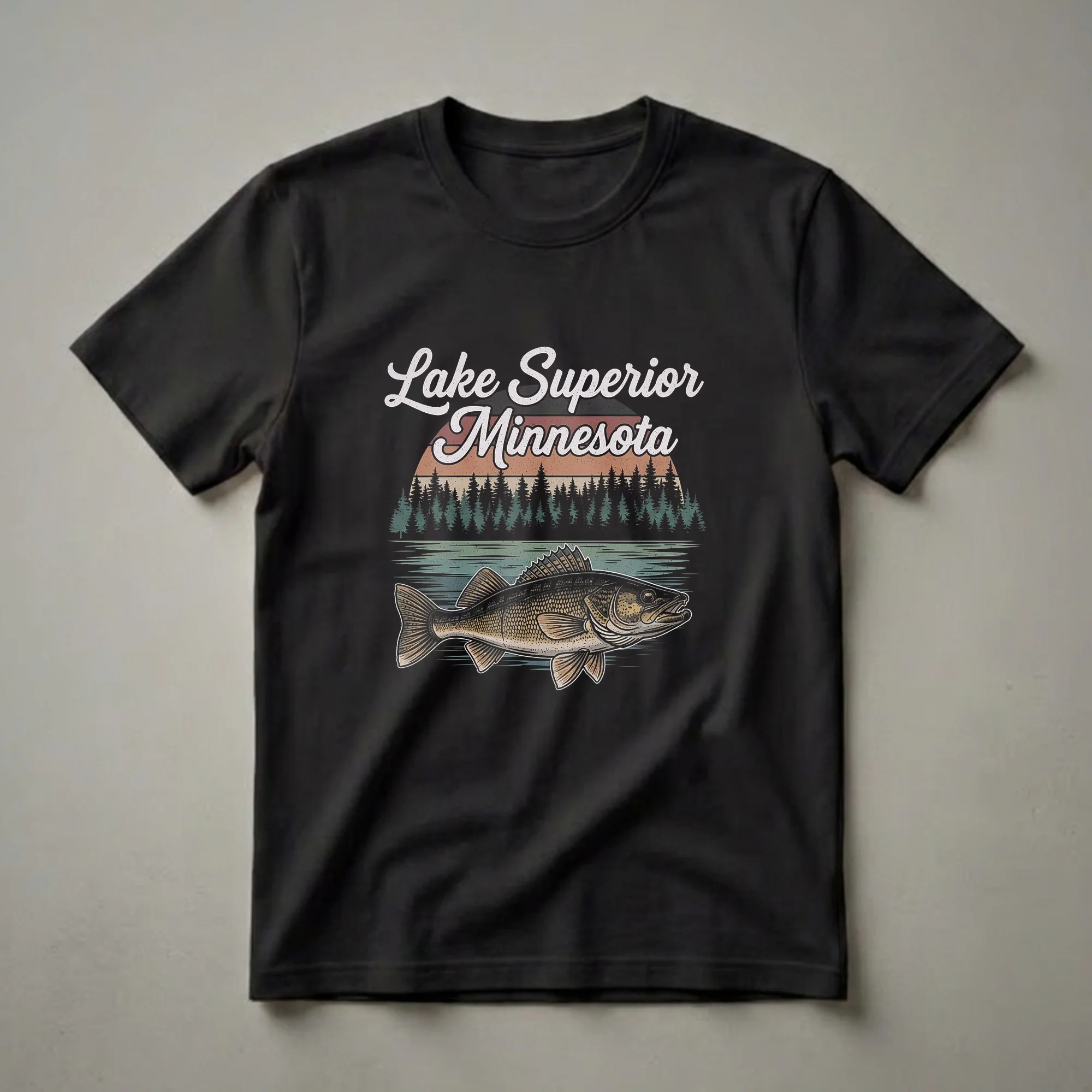 Lake Superior Minnesota Walleye Fishing Graphic T-Shirt for Anglers