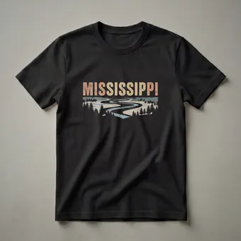 Retro Mississippi River Landscape Graphic T-Shirt for State Pride