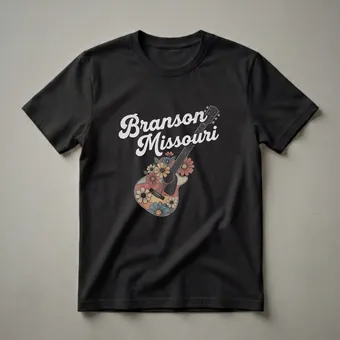 Retro Branson Missouri Floral Acoustic Guitar T-Shirt for Music Lovers