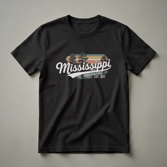 Retro Mississippi Cypress Swamp Graphic T-Shirt for State Pride