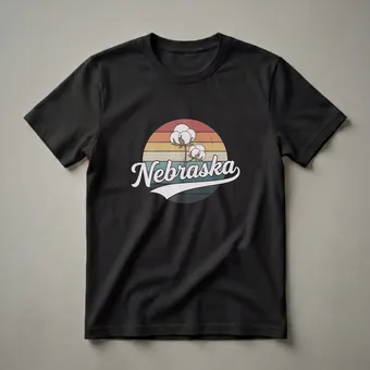 Retro Nebraska Cotton Plant Sunset Graphic T-Shirt