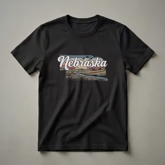Retro Nebraska Landscape Graphic T-Shirt for State Pride
