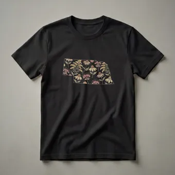 Retro Nebraska Floral Map Graphic T-Shirt for State Pride