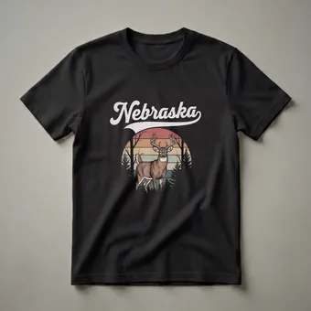 Retro Nebraska Deer Graphic T-Shirt for Wildlife Enthusiasts