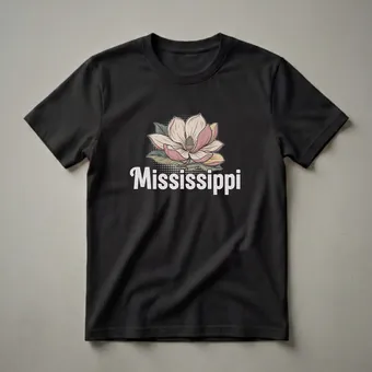 Retro Mississippi Magnolia Flower Graphic T-Shirt for State Pride