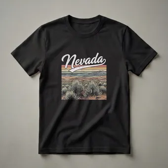 Retro Nevada Desert Landscape Graphic T-Shirt for State Pride