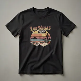 Retro Las Vegas Nevada Desert Sunset Poker Graphic T-Shirt