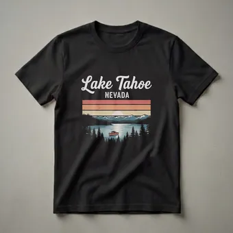 Retro Lake Tahoe Nevada Sunset Graphic T-Shirt for Travelers
