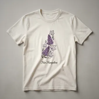 New Hampshire Lilac and Maple Leaf Outline Graphic T-Shirt