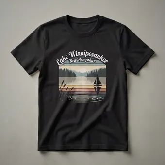 Retro Lake Winnipesaukee New Hampshire Sunset Sailboat Graphic T-Shirt