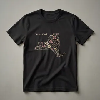 Retro New York Floral Map Graphic T-Shirt for State Pride
